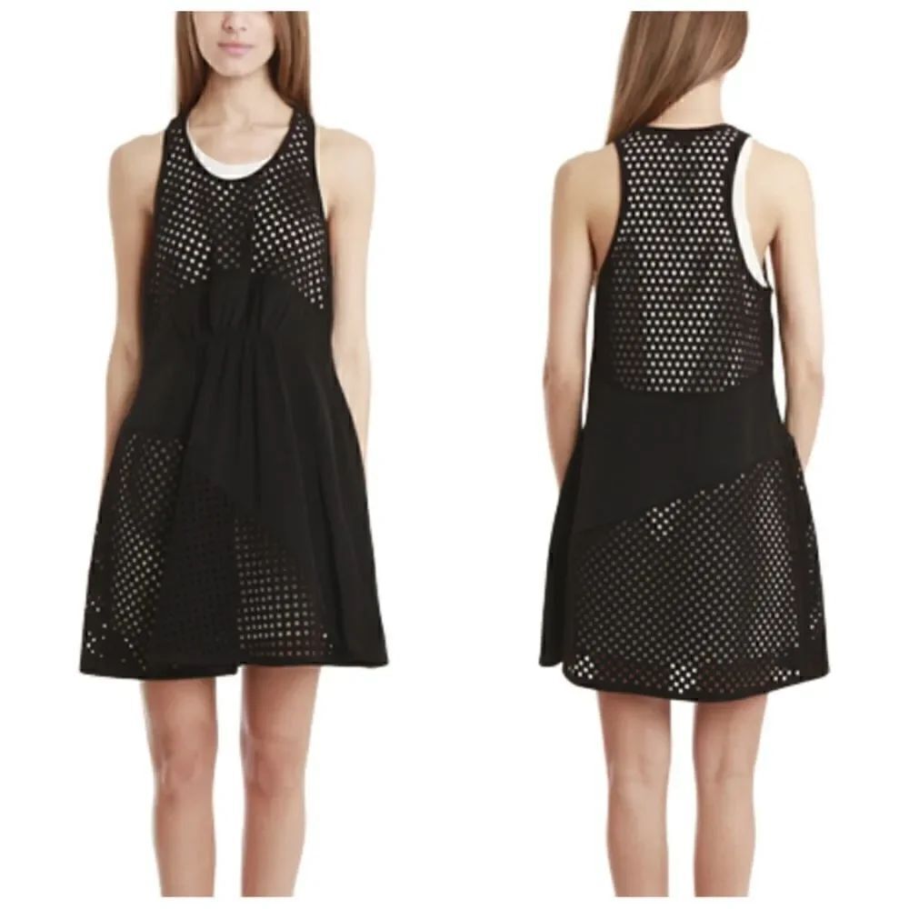 3.1 Phillip Lim Laser Cut Polka Dot Gathered Front Dress Size 2 Black